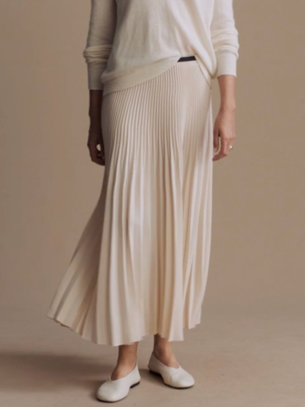 NWOT Jenni Kayne Pleated Midi Skirt Ivory Minimalist Capsule Wardrobe Spring M